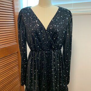 Black Starry Ruffle Dress NWOT
